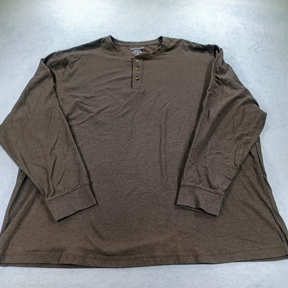 Saddlebred Mens Comfort Flex Henley Brown 2XLT Long Sleeve Stretch